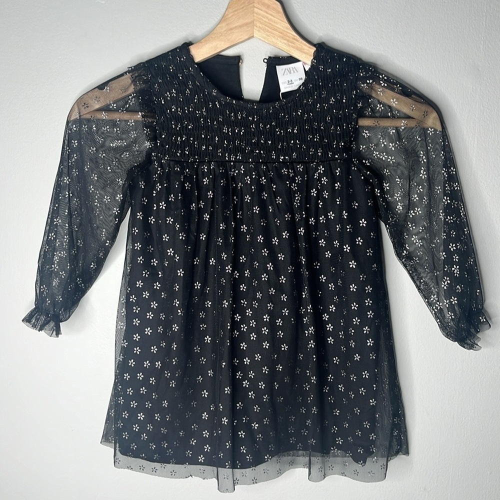 Zara Girls 2-3T Black Sparkle Longsleeve Dress NWT